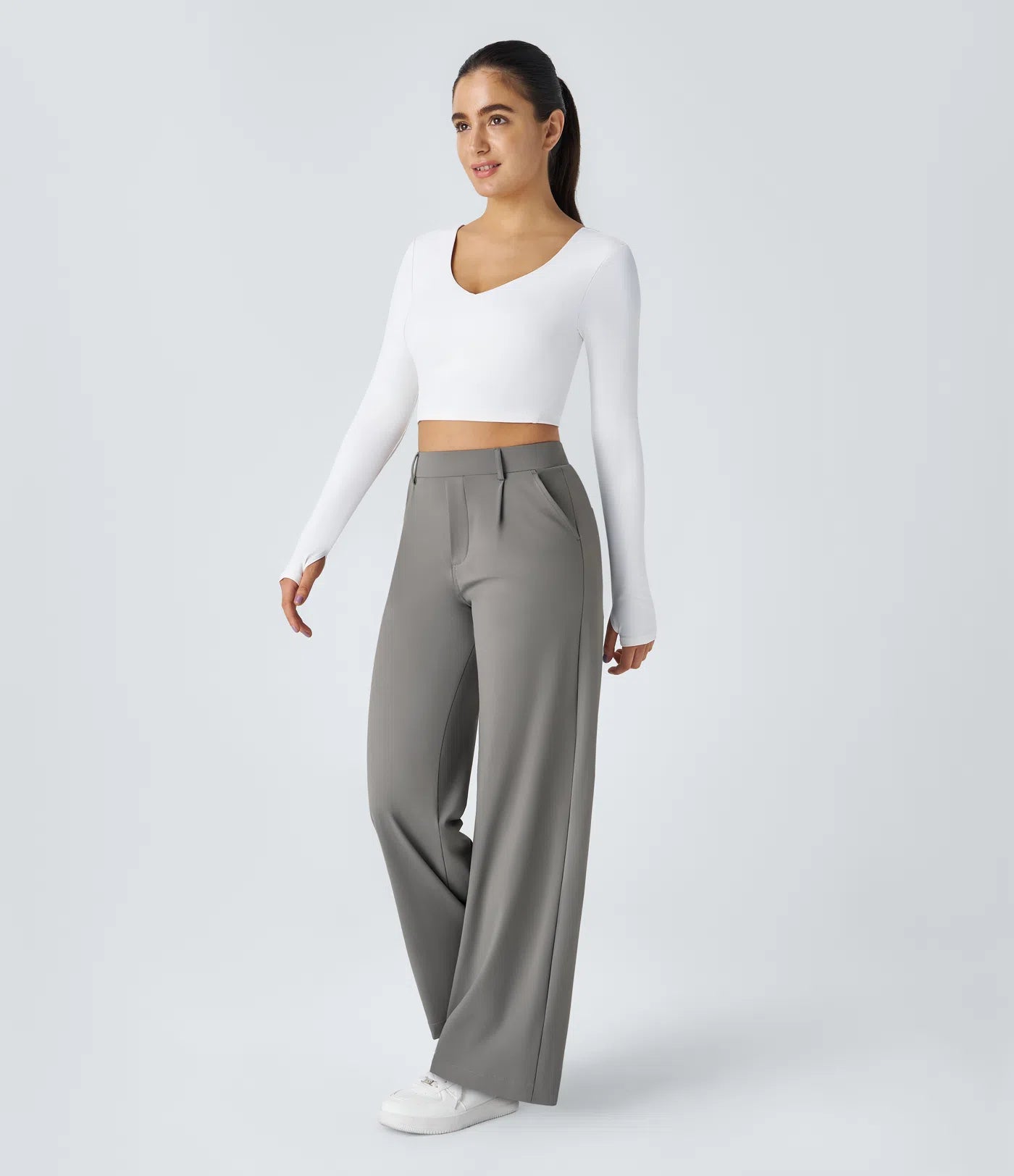 High Waisted Pocket Straight Leg Work Pants