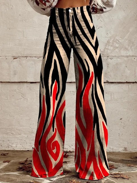 Britney - Flame Print Wide-Leg Jeans