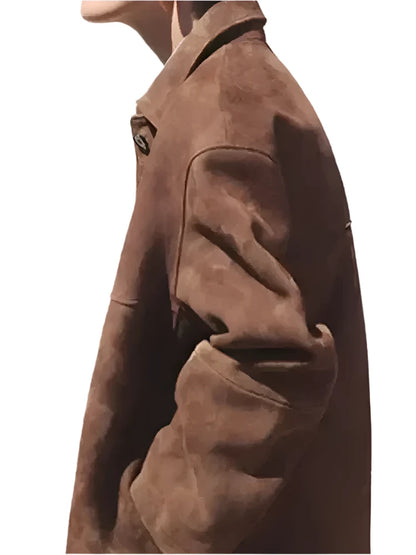 Vintage Brown Single Breasted Suede Jacket Women 